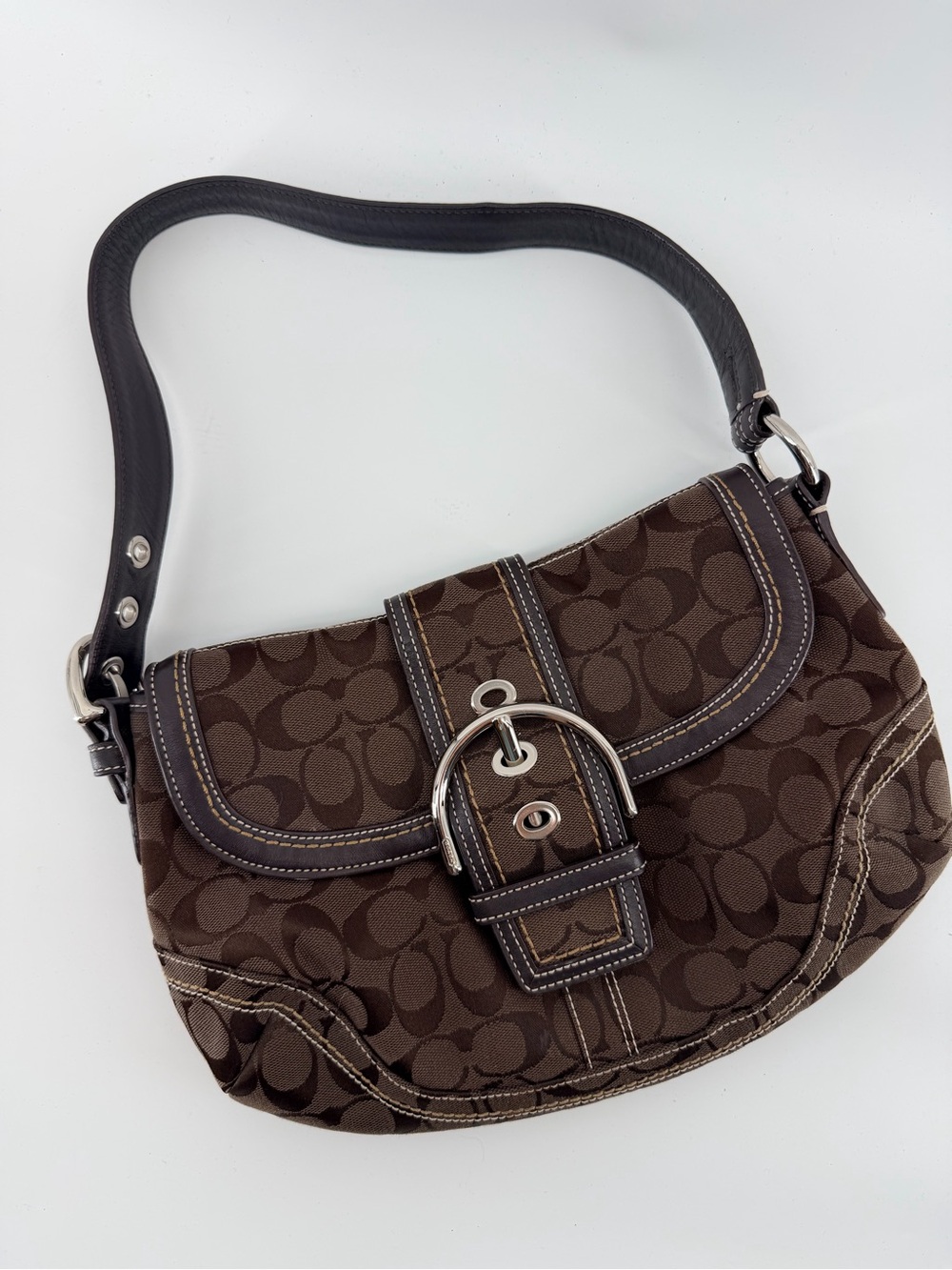 Coach Vintage Chocolate Brown SoHo Signature Canvas Shoulder Bag with Buckle